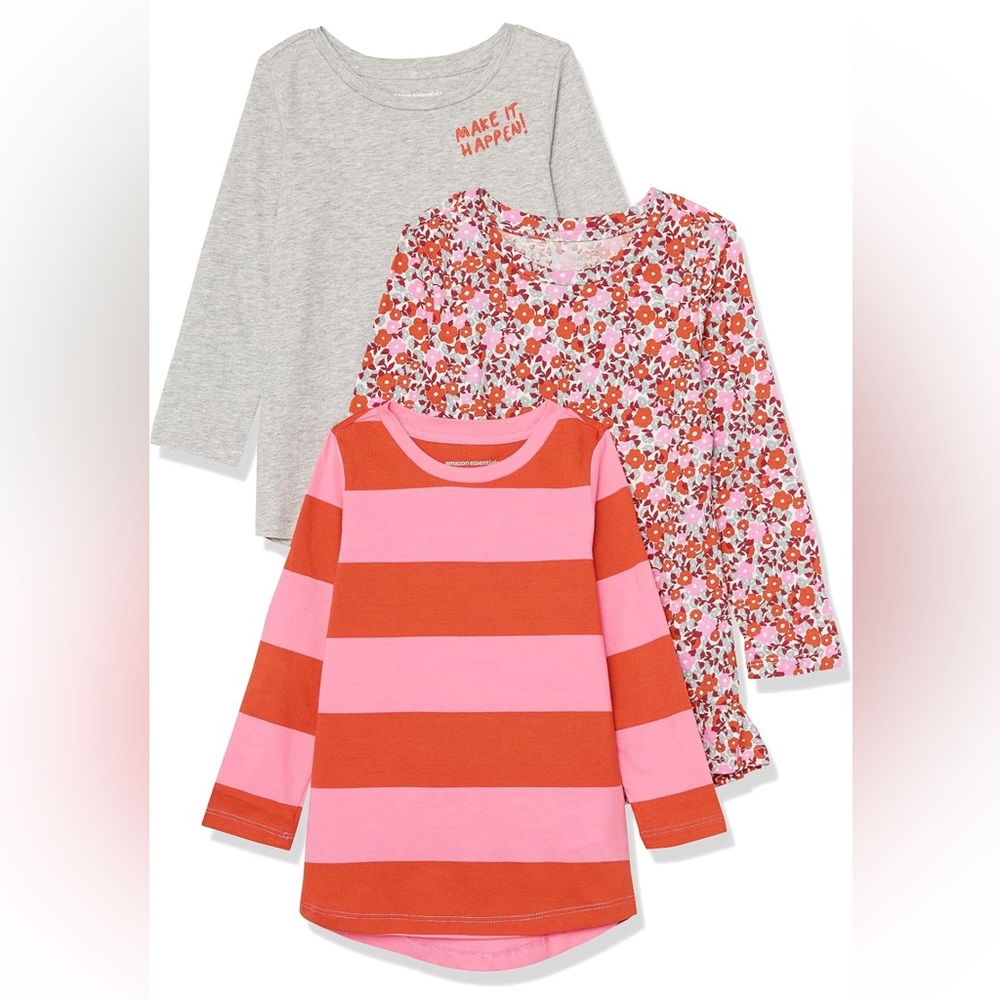 Amazon Essentials Girls👧🏻Long-Sleeve Tunic T-Shirts👚Pack of 3 Sz L